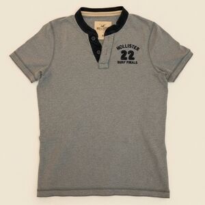 Vintage Hollister Gray Henley Shirt with Blue Trim